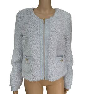 Juicy Couture gray Sherpa reversible zip up jacket size M NWT